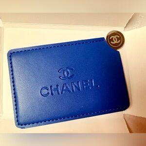 Chanel Deep Blue Pleather Sliding Pocket Mirror/Card Holder. NEW in Original Box